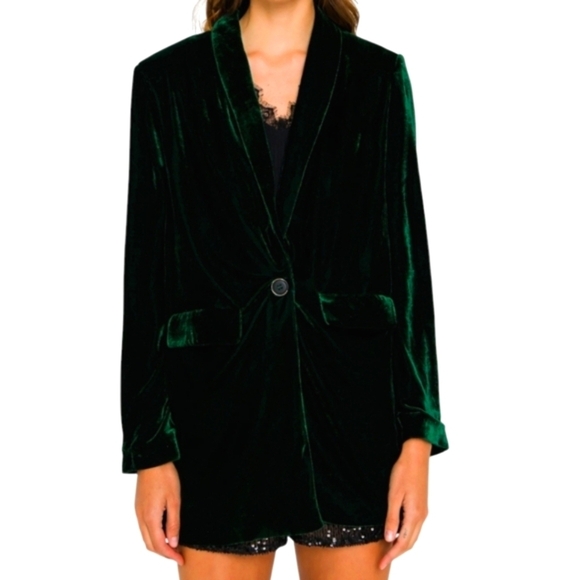 Emerald green velvet loose fit long relaxed Party blazer by Endless Rose sz S - Picture 10 of 11